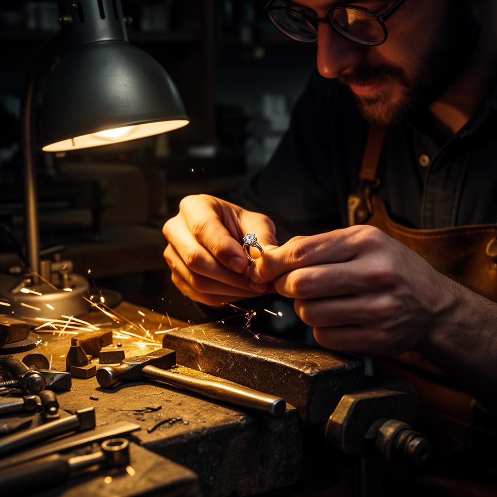 Guldsmed arbetar med en ring